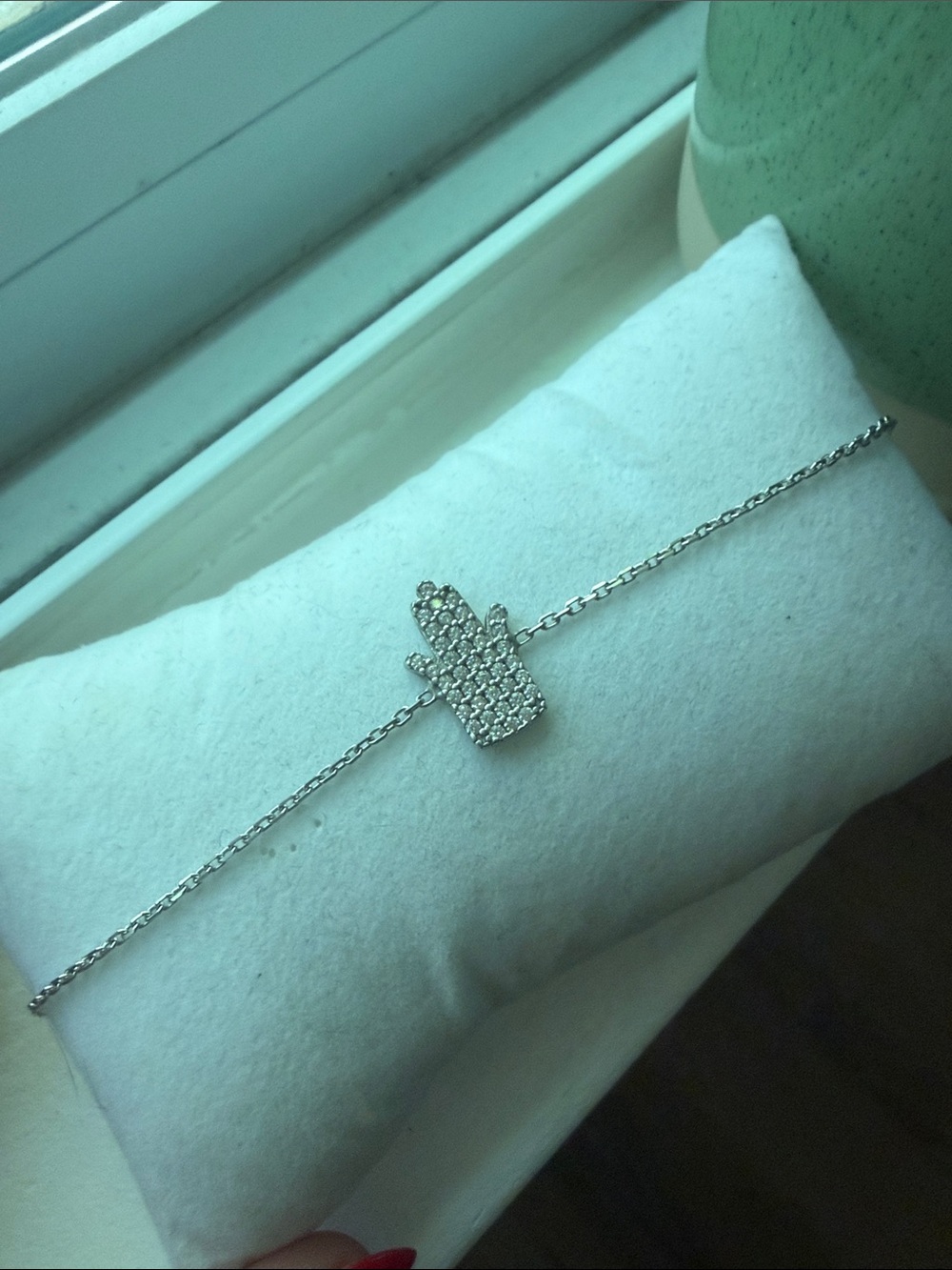Sterling Silver Hamsa Hand Bracelet with Pavé Crystals - Silver